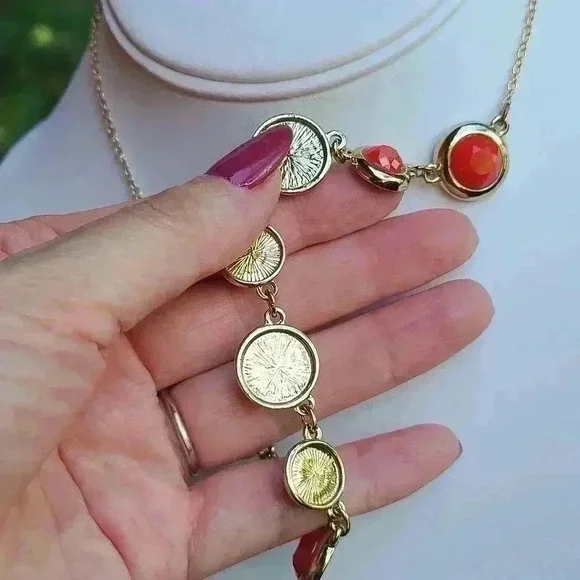 Liz Claiborne Vintage gold tone orange stones necklace - Picture 13 of 17